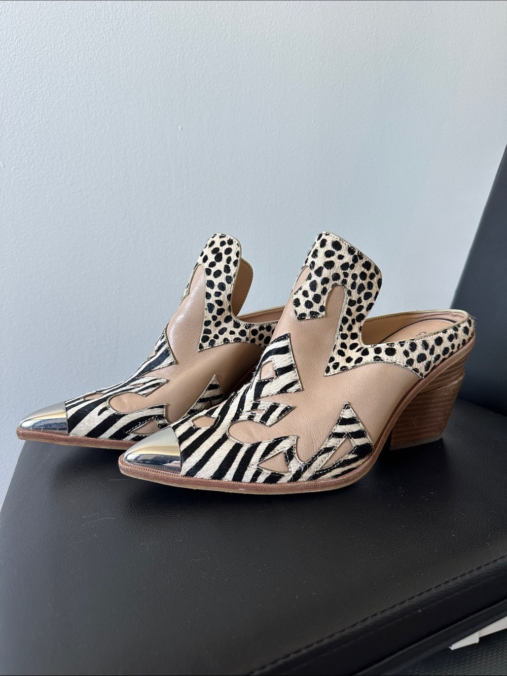 Gianni Bini Beige, Black and White Animal-Print Mule Clogs